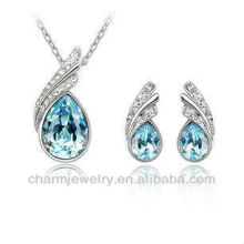 Small Goby Blue Fashion Set Austria Crystal Teardrop Fashion Earrings Pendant Necklace PS-002